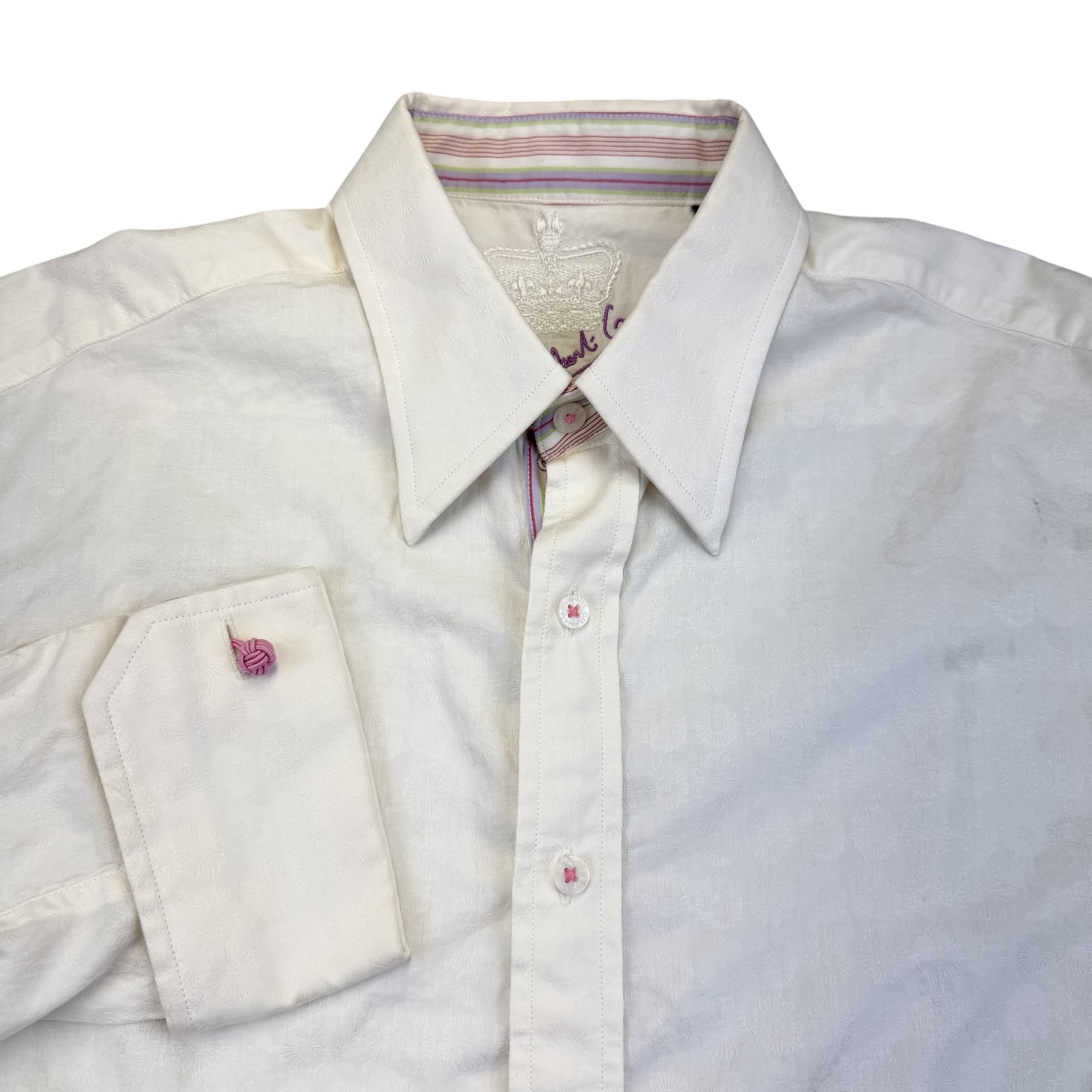 Robert Graham Dress Shirt Mens Large White Floral Jacquard Long Sleeve Button Up